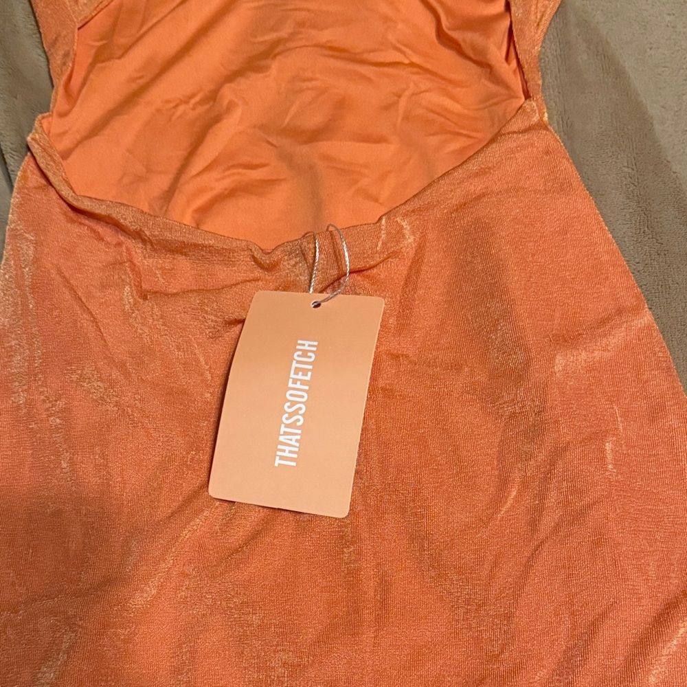 Women's Orange Mini Dress with Crossback Straps - Picture 2 of 4
